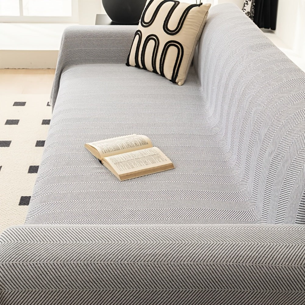 Herringbone Sofa Throw Cover with Tassels Jacquard Woven Solid Color Washable Polyester Sofa Blanket Slipcover for 3 4 Seater Couch Living Room - Grey Coffee Green Blue