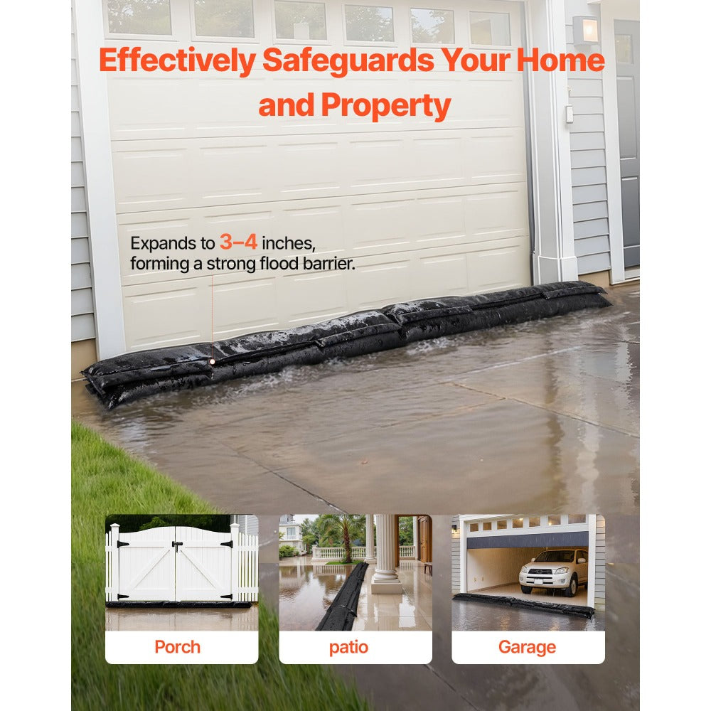 Flood Barrier Bags 4 Pack ¨C Water Activated Sandless Sandbags, Reusable Absorbent Flood Protection for Home, Doorway, Basement & Garage, 5 x 0.7 ft