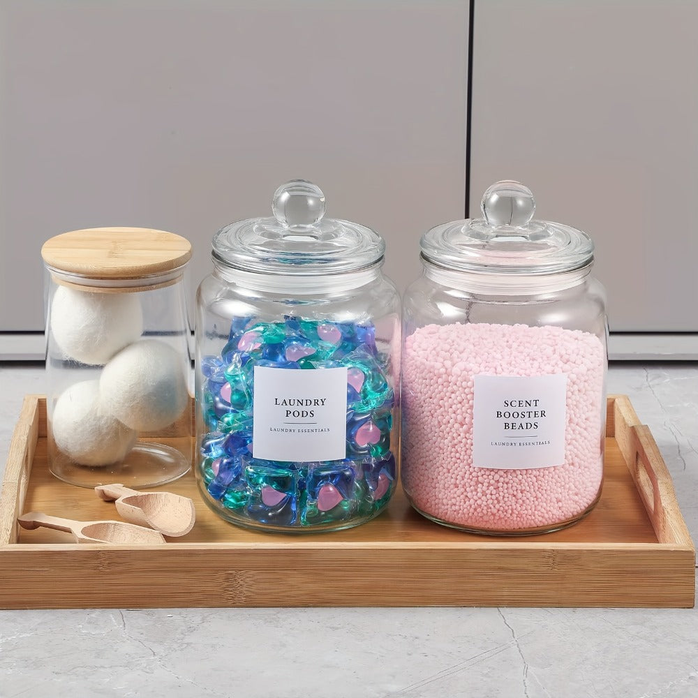 Airtight Glass Jars with Lids Labels and Spoons Half Gallon Storage Canisters for Laundry Detergent Pods Scent Booster Beads Kitchen Pantry Organization Food Safe Wide Mouth 1 2 3 4 Pack