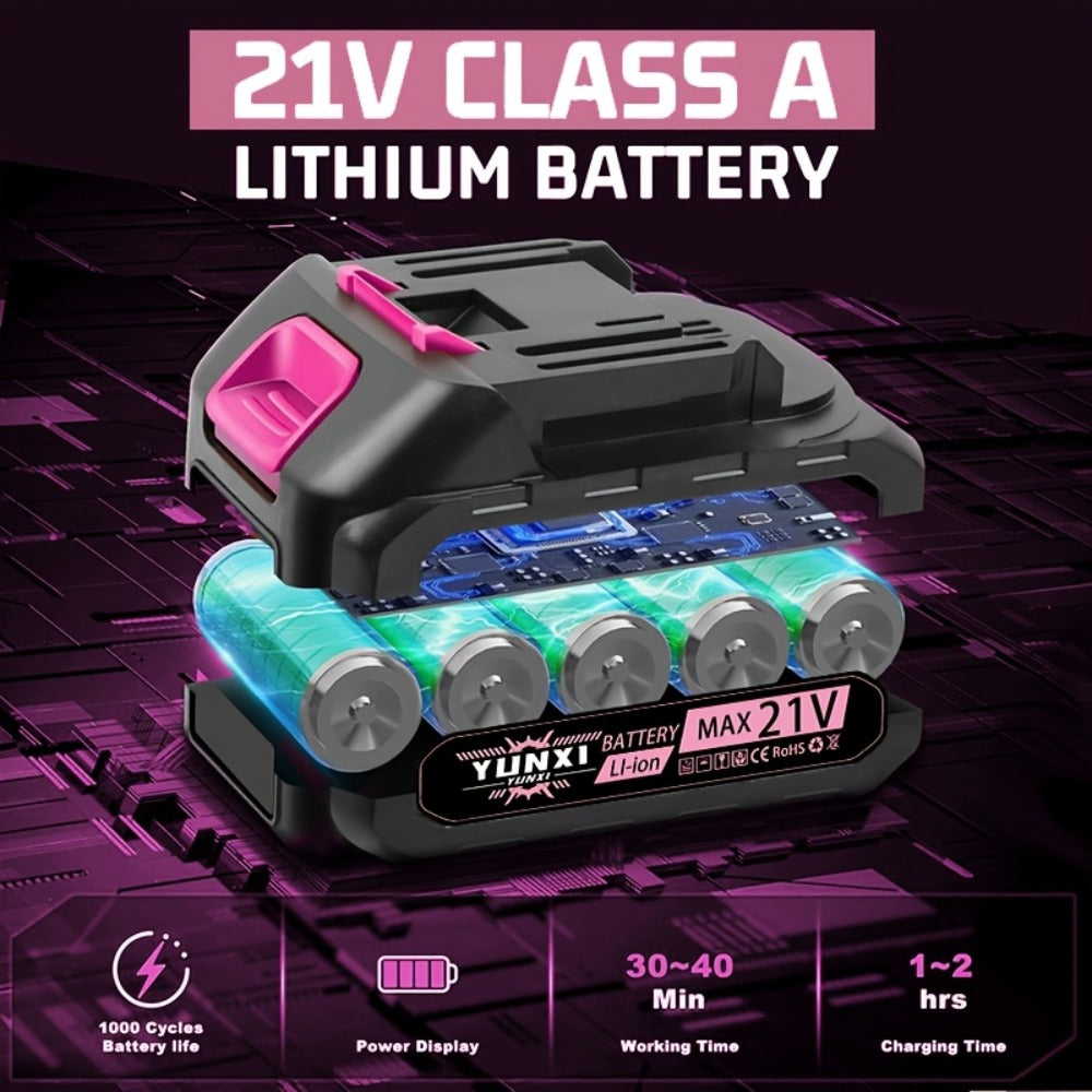 Mini Chainsaw 6 Inch 21V Cordless Battery Powered | Handheld Electric Chain Saw for Tree Branch Trimming Wood Cutting | Lightweight Portable Pruning Saw Pink