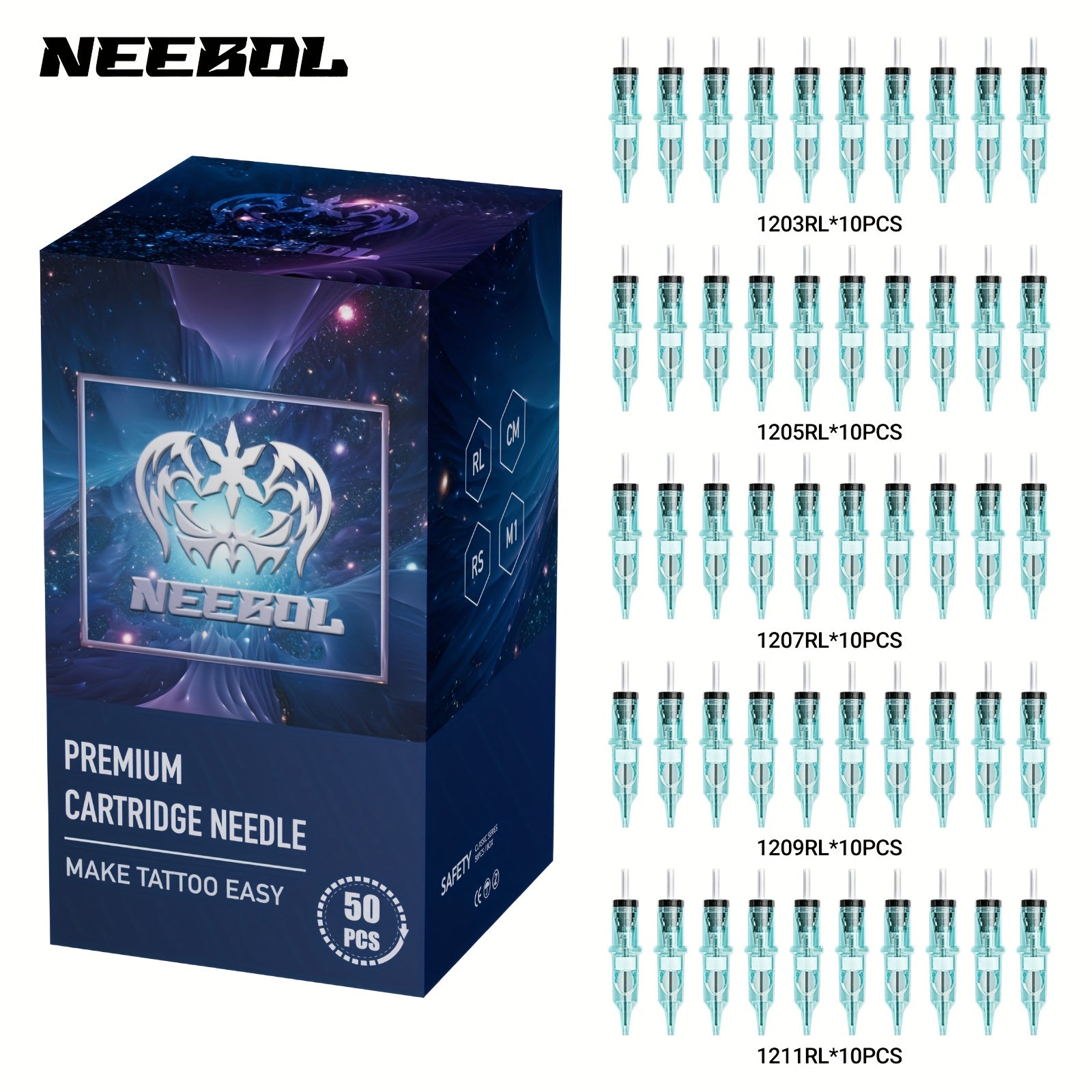 Tattoo Cartridge Needles Disposable 20/50pcs - Standard Round Liner RL & Round Magnum RM Mixed Sizes, Sterile Tattoo Needle Cartridges for Professional Artists & Beginners, Body Art Supplies