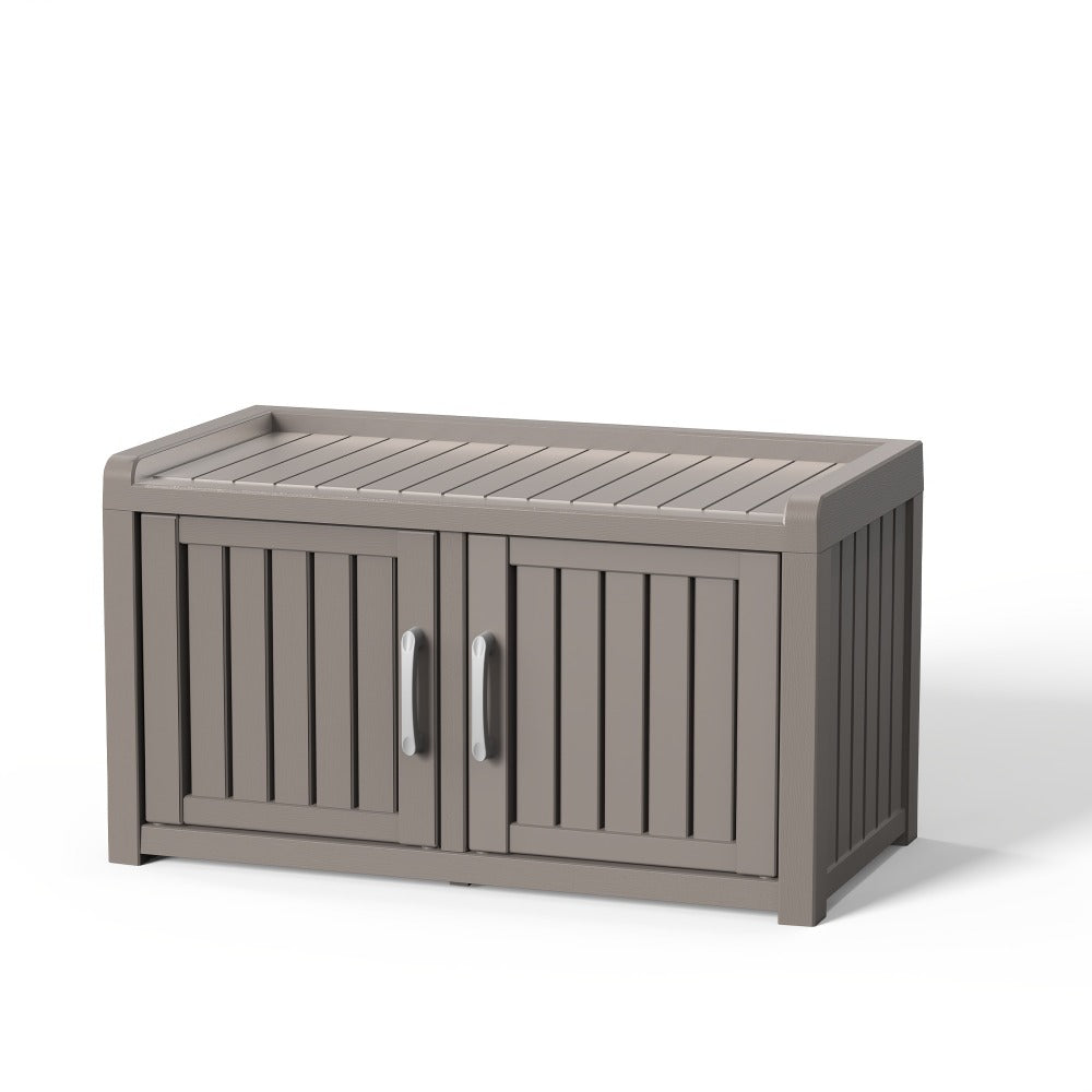 Shoe Storage Bench with Hidden Cabinet Entryway Bench All-Weather Resin Indoor Outdoor Porch Patio Mudroom Hallway Organizer