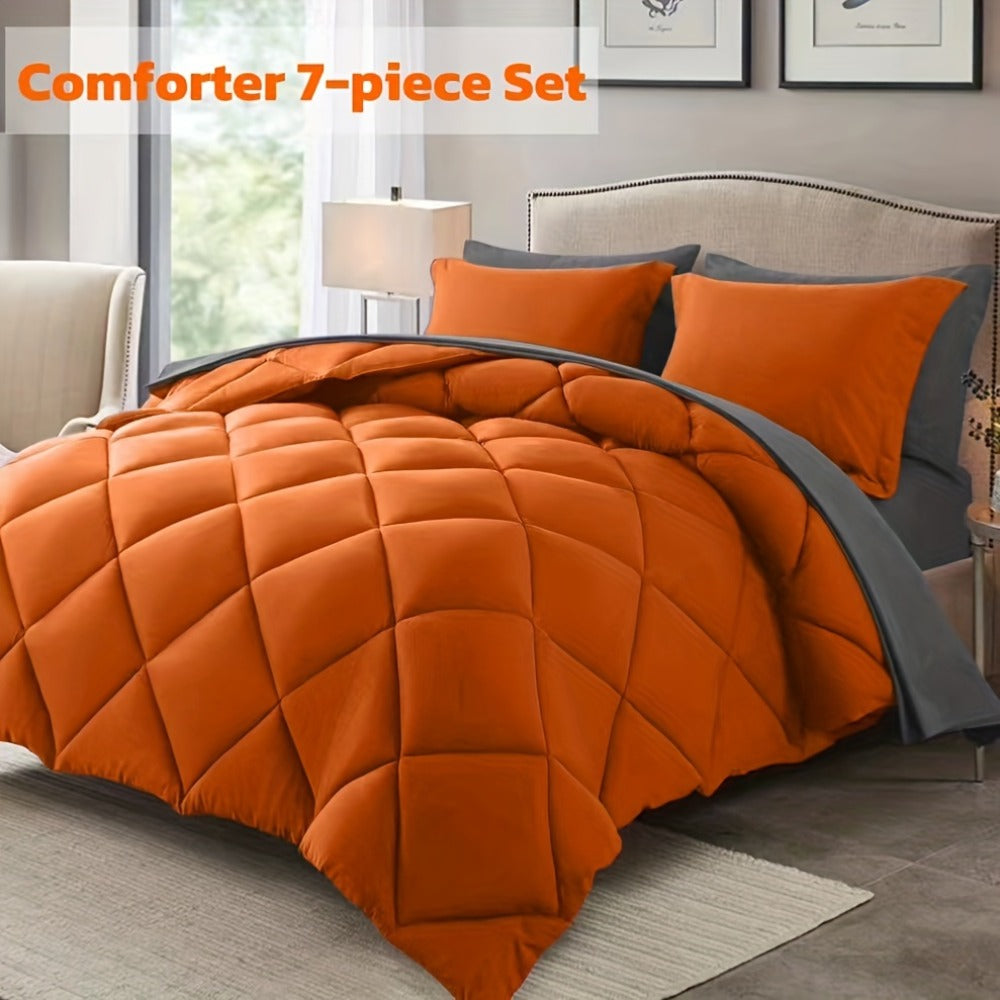 Comforter Set 7-Piece Bed in a Bag Queen King Full Soft Microfiber Down Alternative Comforter Fitted Sheet Flat Sheet Pillow Shams Pillowcases All Season Bedding Set 34 Colors
