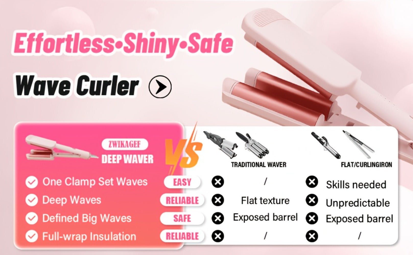 Hair Curling Iron 1.25 Inch - Beach Wave Curling Wand with Dual Voltage, Deep Wave Barrel, Anti-Frizz Ceramic Coating, Easy Home Use, Travel-Ready Styling Tool for All Hair Types