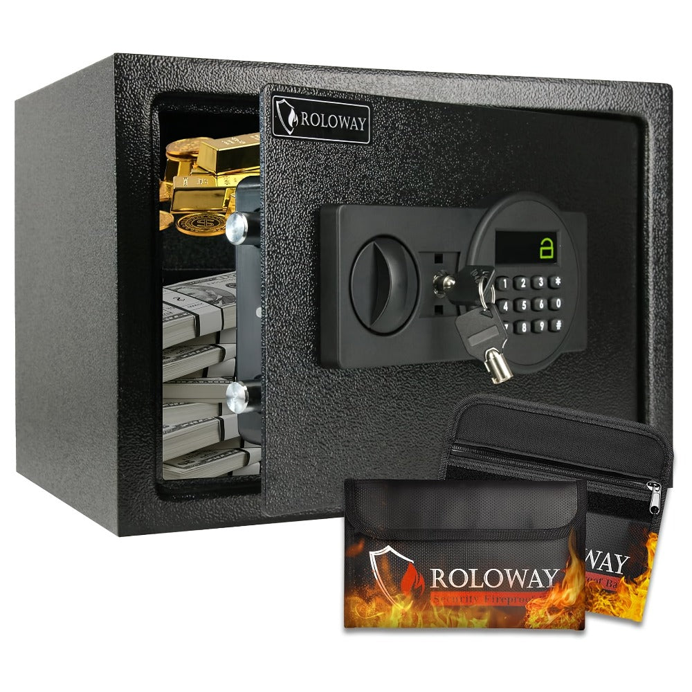 Fireproof Safe Box with Keyboard Lock ¨C ROLOWAY Home & Office Security Safe with Fireproof Bag, Multiple Sizes, Black & Pink Options