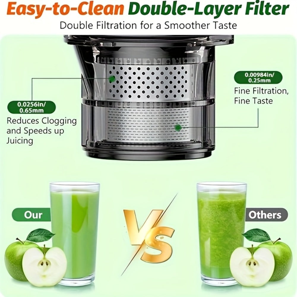 Cold Press Juicer Masticating ¨C 350W Slow Juicer with Wide Feed Chute, 50RPM Fine Grinding, High Juice Yield, Easy to Clean, Safe Bladeless Design for Whole Fruits & Vegetables, Black & Pink