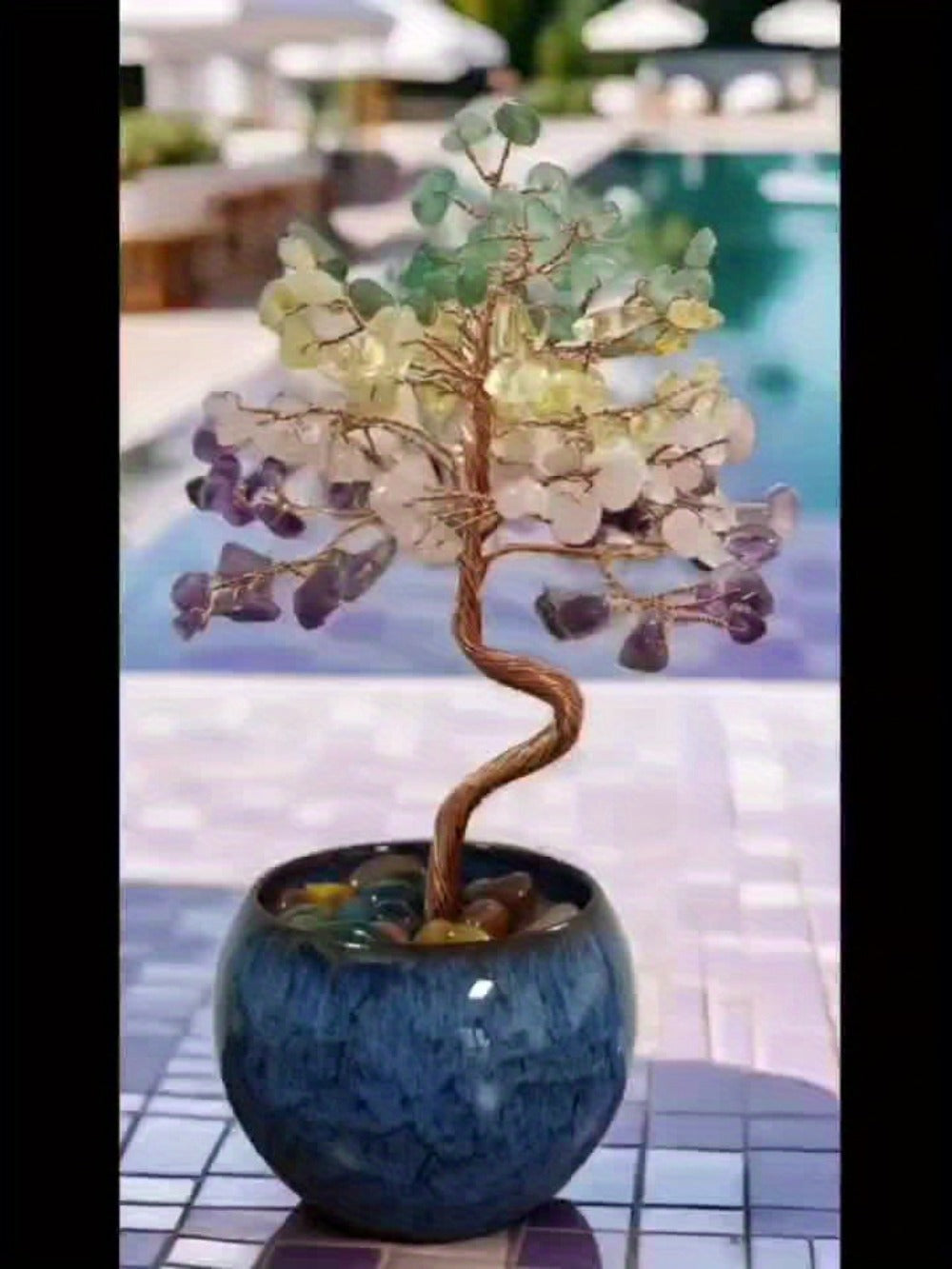 Natural Crystal Gemstone Tree with Ceramic Base 7 Inch Handmade Healing Stone Bonsai Tree Desktop Ornament for Home Office Decor Birthday Valentine Christmas Gift 13 Colors 180mm