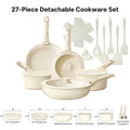Nonstick Cookware Set 23 & 27 Piece with Removable Handles ¨C Induction Oven Dishwasher Safe Pots and Pans | Non-Toxic Frying Pans Saucepans Space-Saving Kitchen Cooking Set in Beige & Pink