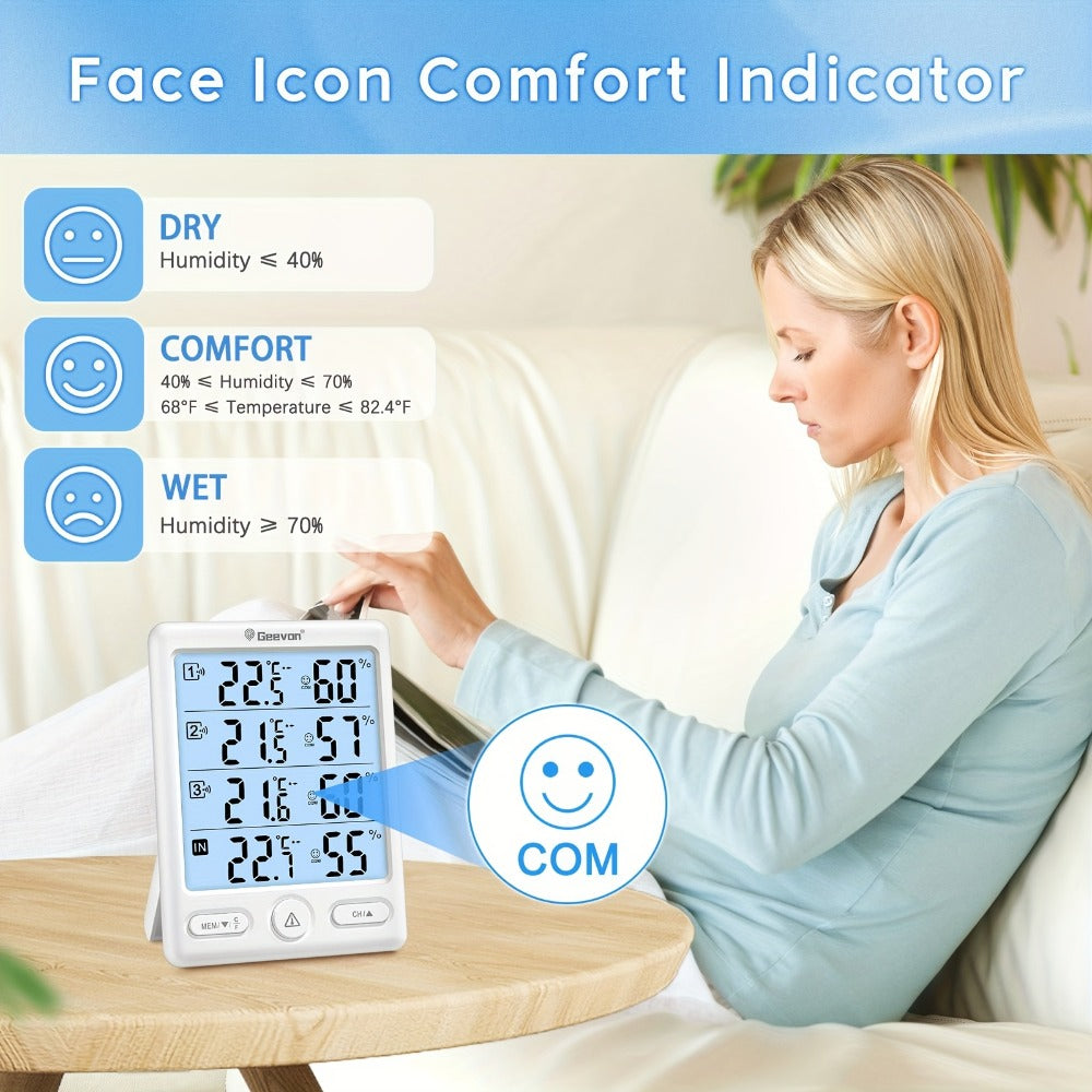 Indoor Outdoor Thermometer Wireless with 3 Remote Sensors - Digital Hygrometer Temperature Humidity Monitor, 200FT Range, Large Display, Backlight, Low Battery Alarm, High Accuracy, Black or White