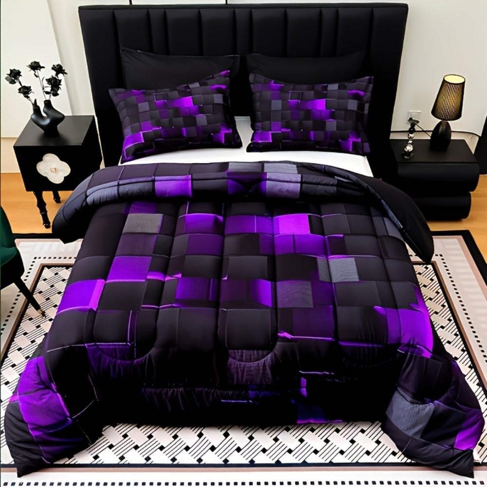 Checkered Quilt Set 3-Piece Bedding Comforter with 2 Pillowcases Super Soft Breathable Woven Pattern All Season Bedroom Dormitory Twin Queen King Full