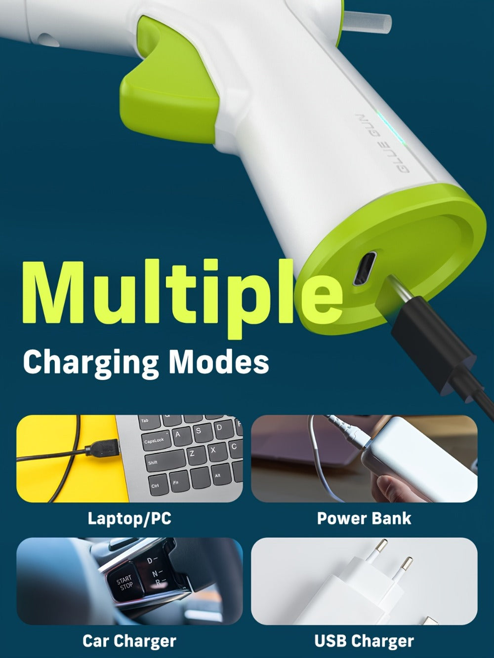 Cordless Hot Glue Gun Fast Heating USB Rechargeable 2000mAh ¨C 12-Second Heat-Up, Anti-Drip Nozzle, Auto Shut-Off, Mini Glue Sticks Included, Portable Wireless Glue Gun for DIY Crafts, Home Repair, Floral & Plush Toy Projects
