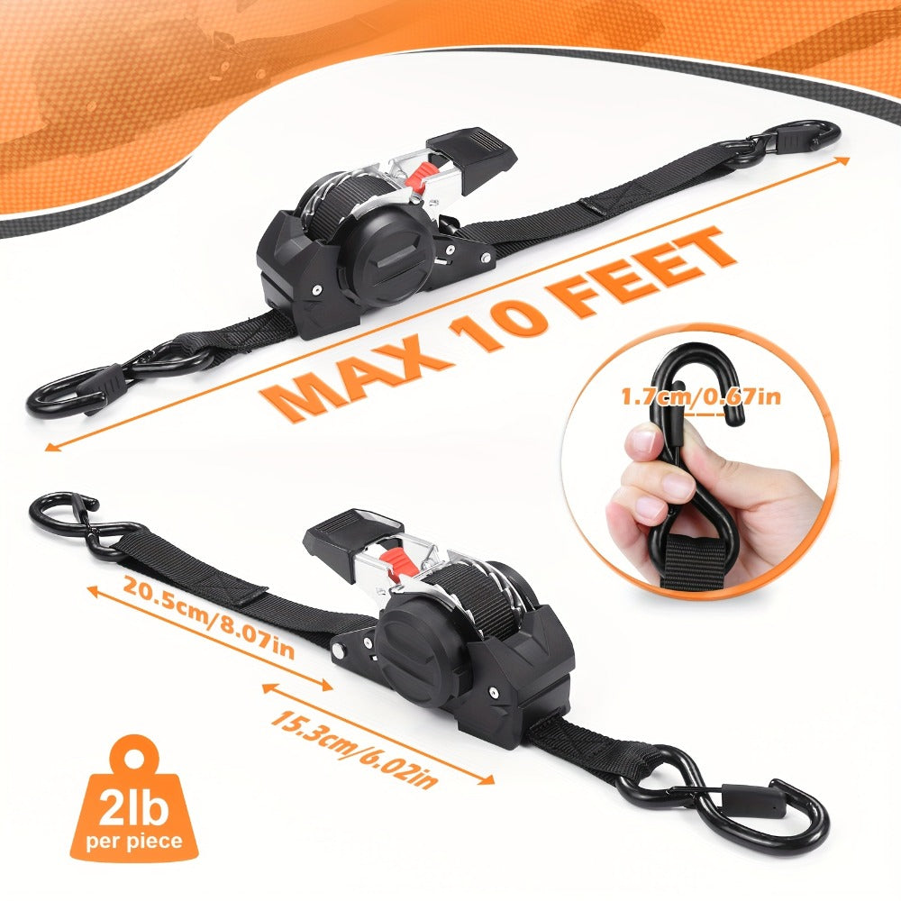 Retractable Ratchet Straps with Extension Strap ¨C Heavy Duty Auto Self-Retracting Tie Down Cargo Straps for Truck Trailer Motorcycle Moving & Appliances