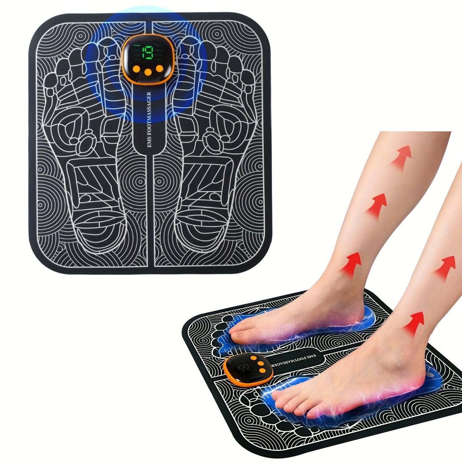 Electric Foot Massager Pad - EMS Foot Muscle Stimulator with 8 Modes & 19 Intensity Levels, USB Rechargeable Foot Massage Mat for Circulation, Pain Relief, Plantar Fasciitis & Full Body Relaxation