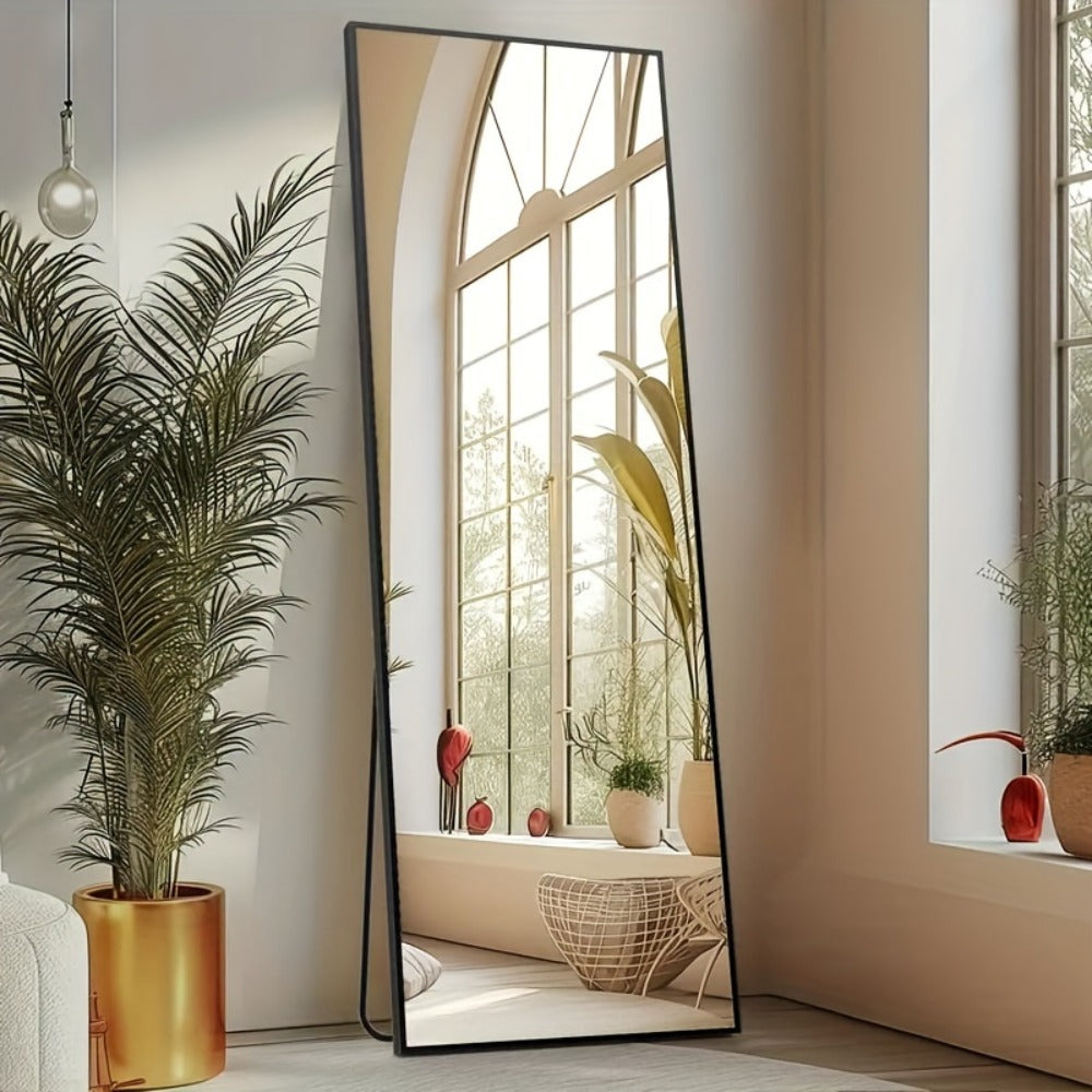 Full Length Mirror Floor Standing with LED Light - Arched & Rect Aluminum Frame Dressing Mirror for Bedroom Living Room, Black/Golden/White