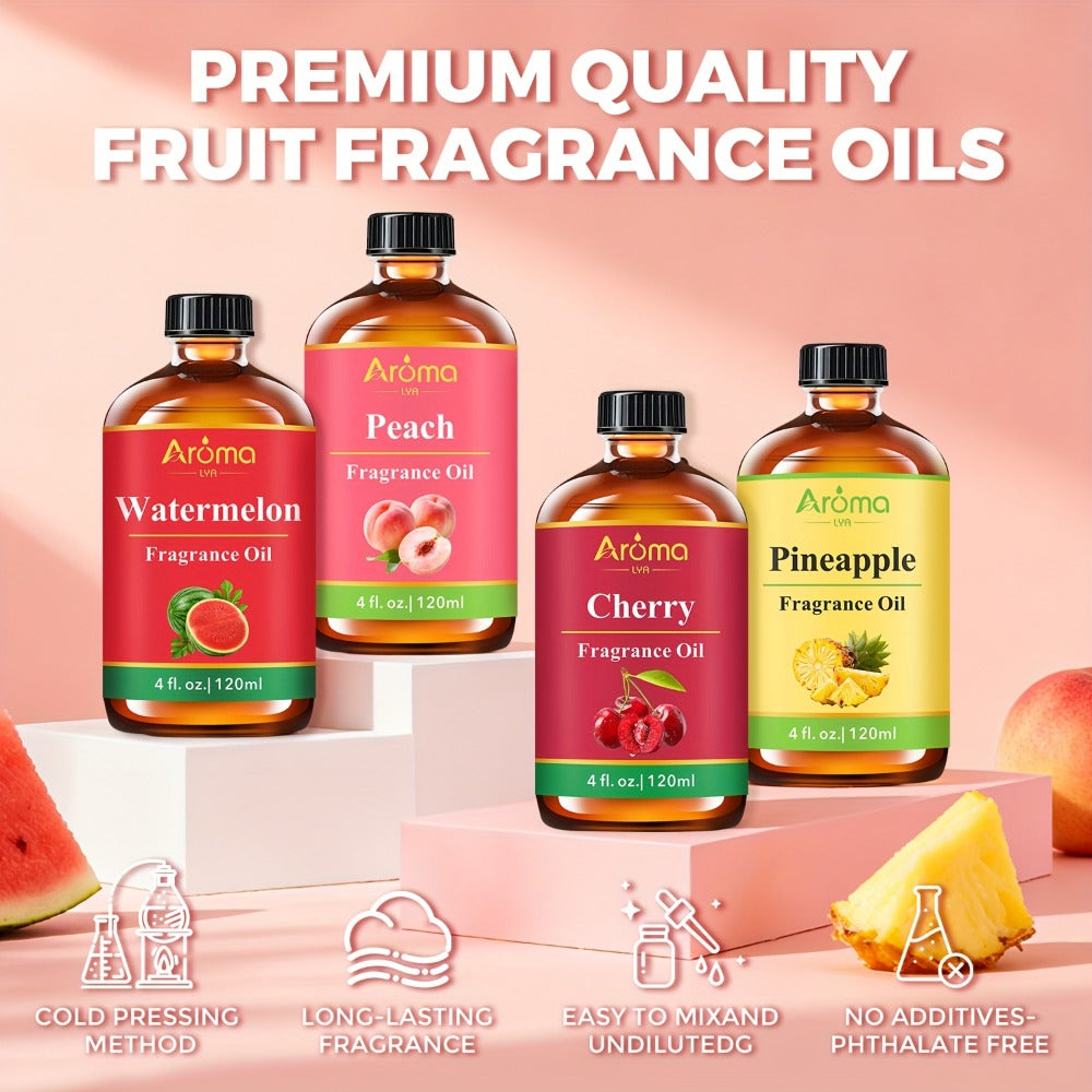 Fruit Fragrance Oil 4oz ¨C Sweet Scented Oils for Diffuser, Candle Making, Soap, Massage & Hair Care | Strawberry, Blueberry, Peach, Watermelon, Cherry & More