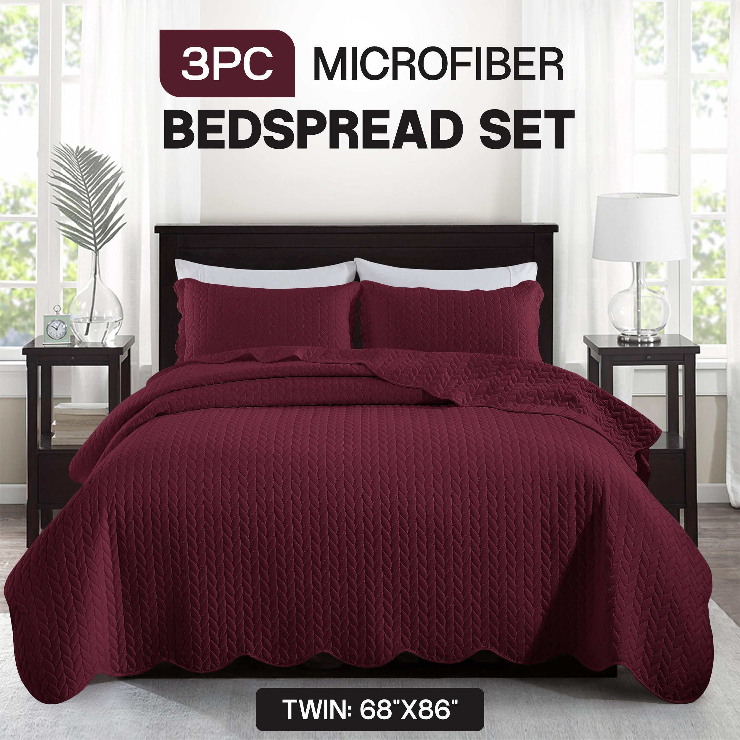 Bedspread Set 3-Piece Microfiber Floral Coverlet with Pillow Shams - Soft Breathable Lightweight All-Season Bed Cover for Queen King Twin California King