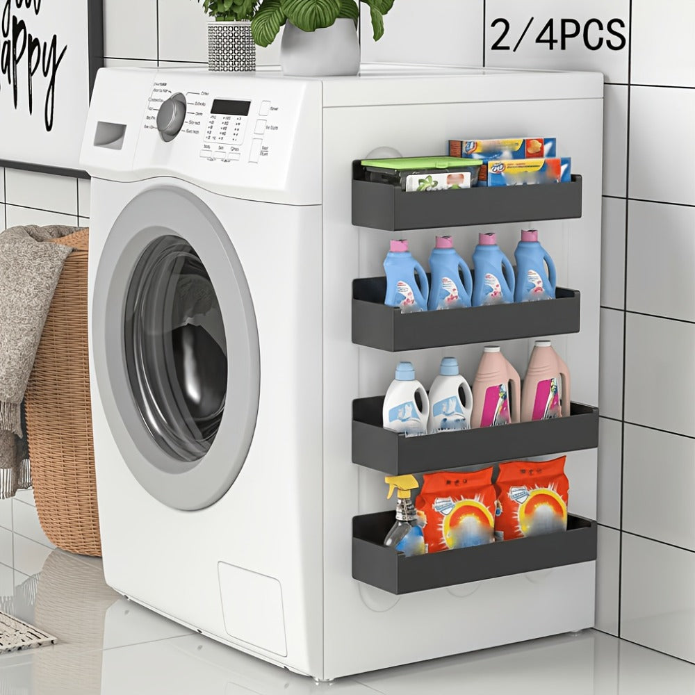 Magnetic Refrigerator Storage Rack 2/4pcs Fridge Side Organizer, Multi-Purpose Magnetic Storage Box for Kitchen Bathroom, Space-Saving Magnetic Shelf for Spices Paper Towels, White or Black