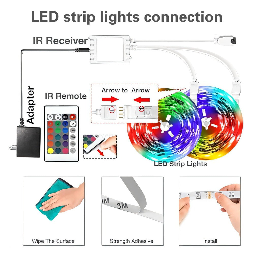 Color Changing LED Strip Lights RGB Music Sync App Remote Control 16 Million Colors Dimmable Timer DIY Smart Light Strip for Bedroom Living Room Party Holiday Christmas Decor 25ft 50ft 100ft 200ft 260ft