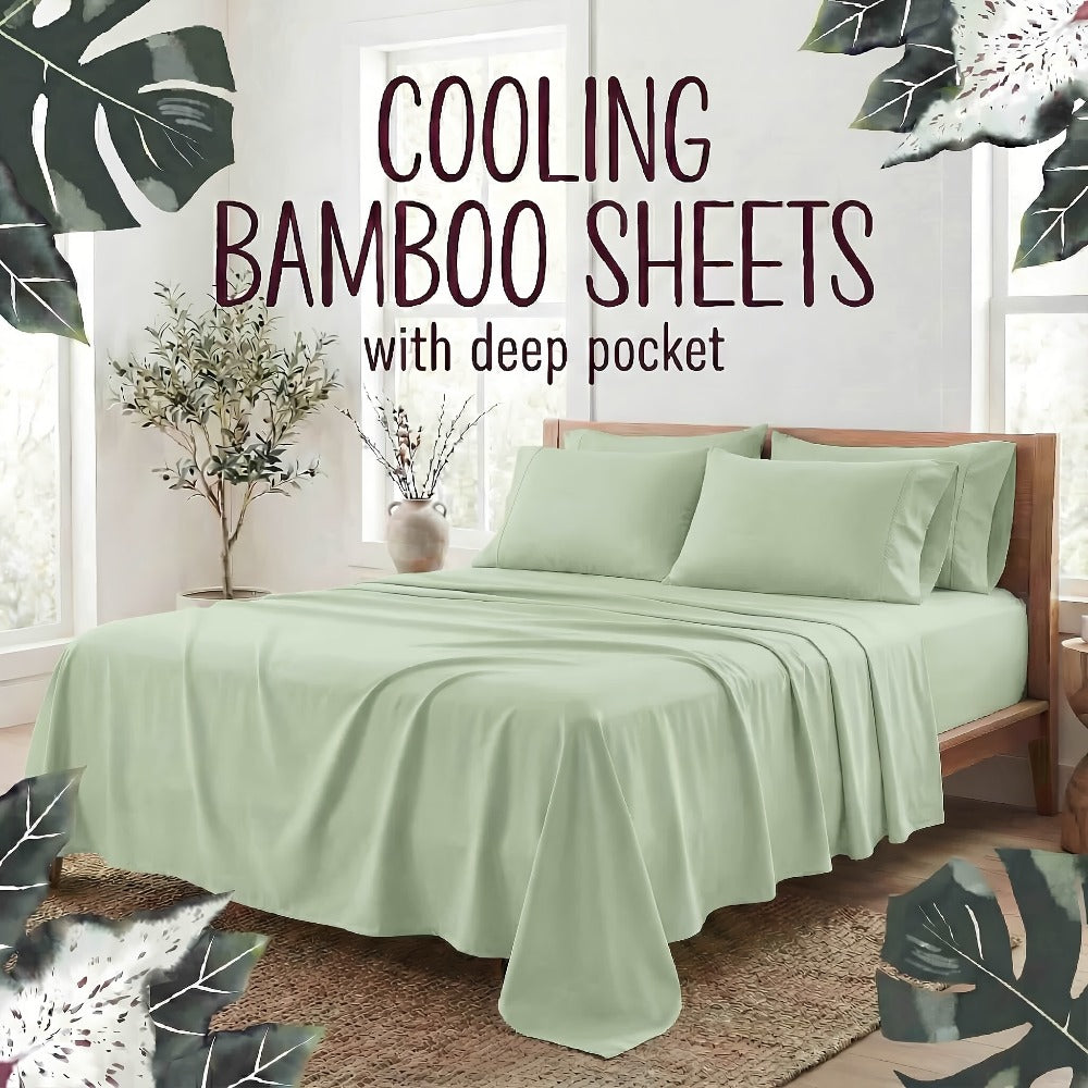 Bamboo Fiber Bed Sheet Set 4-Piece ¨C Cooling Sheets, Hypoallergenic, Deep Pocket Fitted Sheet, Wrinkle-Free Bedding for All Seasons, Twin Full Queen King