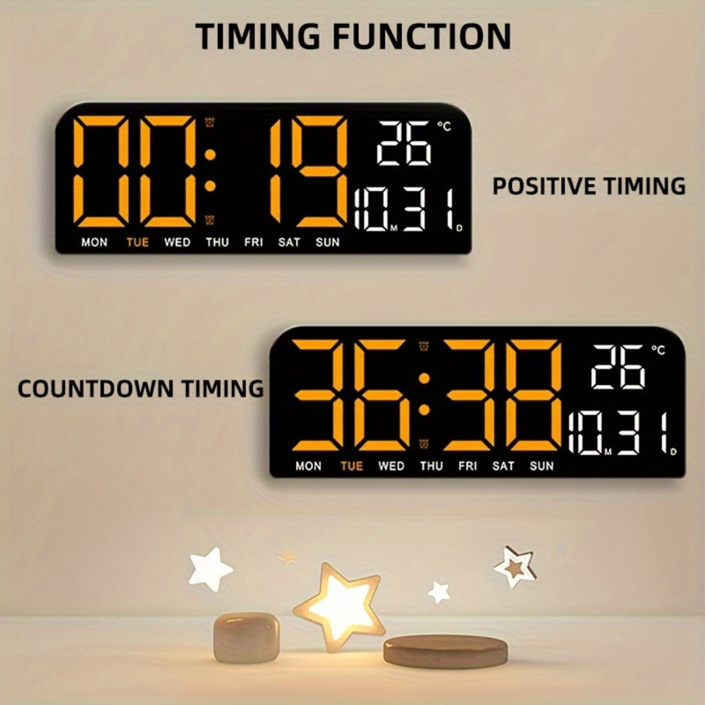 LED Alarm Clock Large Screen - Digital Clock with Temperature Humidity Week Display, Bedroom Living Room Office Desk Clock