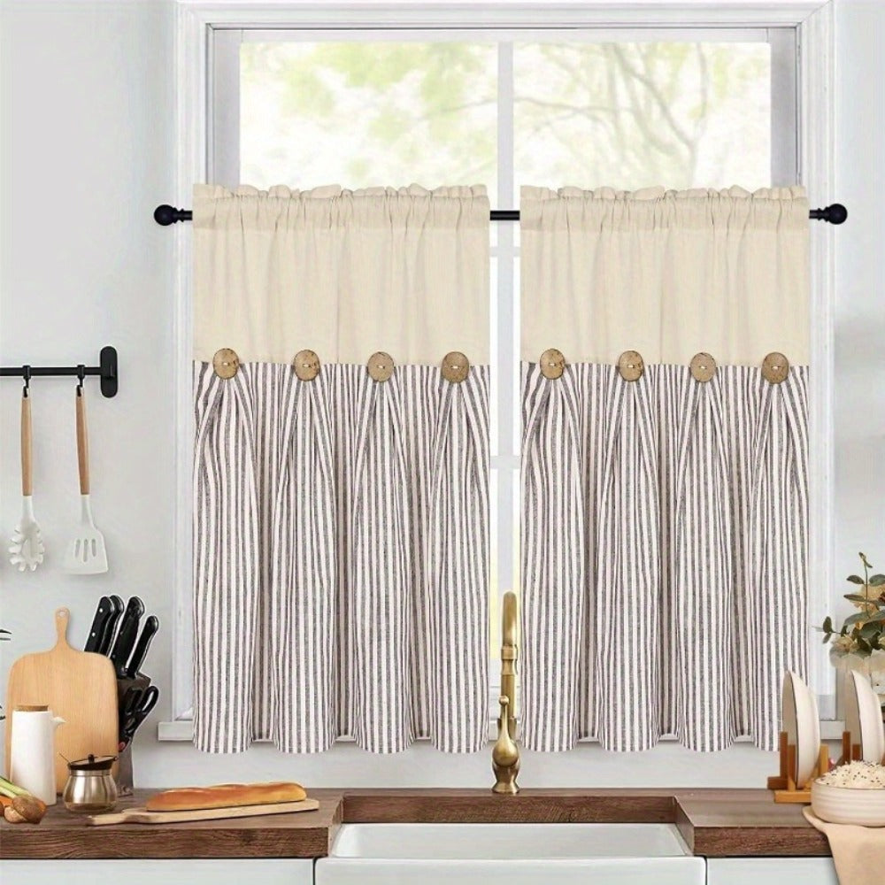 Bohemian Striped Patchwork Curtains, Semi-Sheer Rod Pocket Window Curtains for Bedroom Living Room Kitchen Cafe, Country Cottage Style, 1 or 2 Panels, Multiple Colors & Sizes