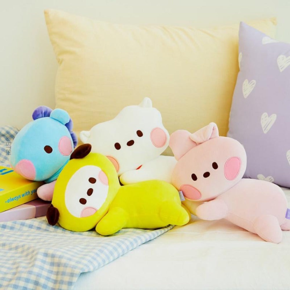 BT21 Minini Lying Cushion Official Plush Pillow Soft Stuffed Character Cushion for BTS ARMY Fans Collectible Kpop Merchandise Home Decor Gift Tata Chimmy RJ Cooky