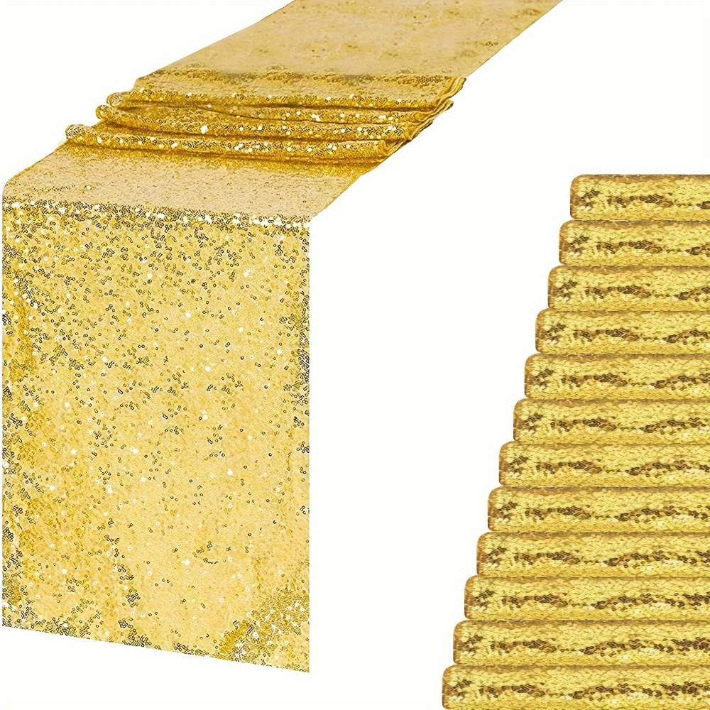 Golden Sequin Table Runner 12 Pack ¨C Glitter Shimmer Table Runners for Wedding, Birthday, Party, Dinner, Holiday & Event Decor