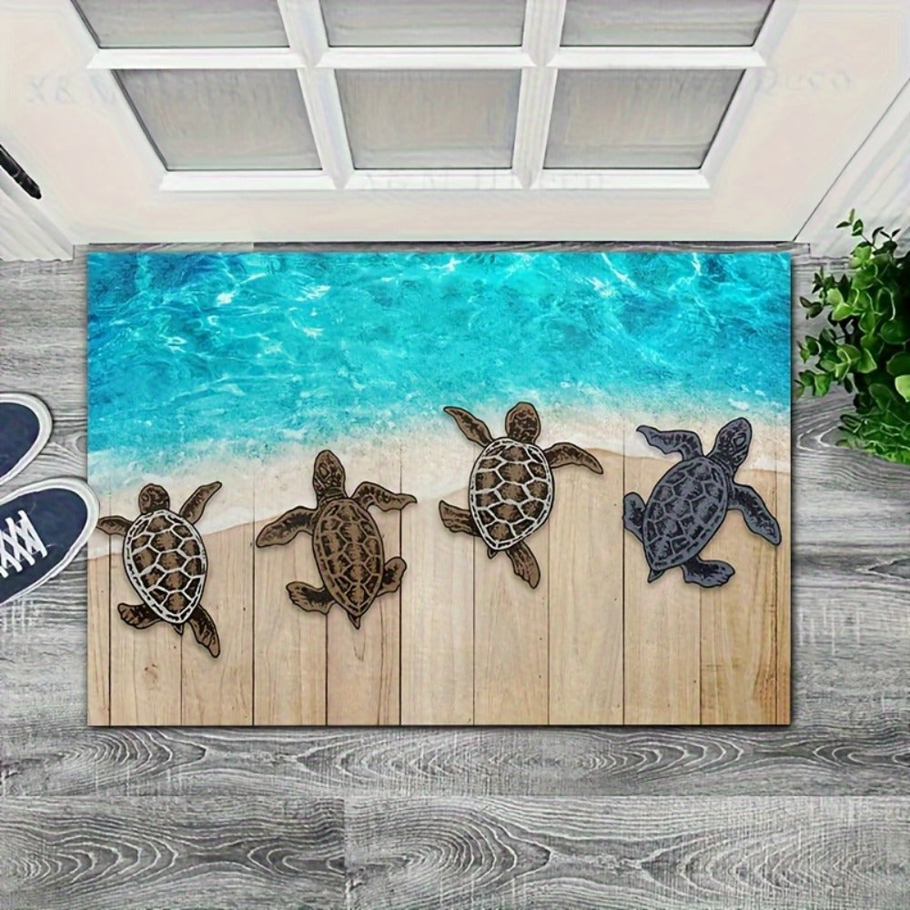 Beach Turtle Door Mat Non-Slip Indoor Outdoor Entrance Rug - Ocean Design Coastal Home Decor Welcome Mat Durable Floor Mat