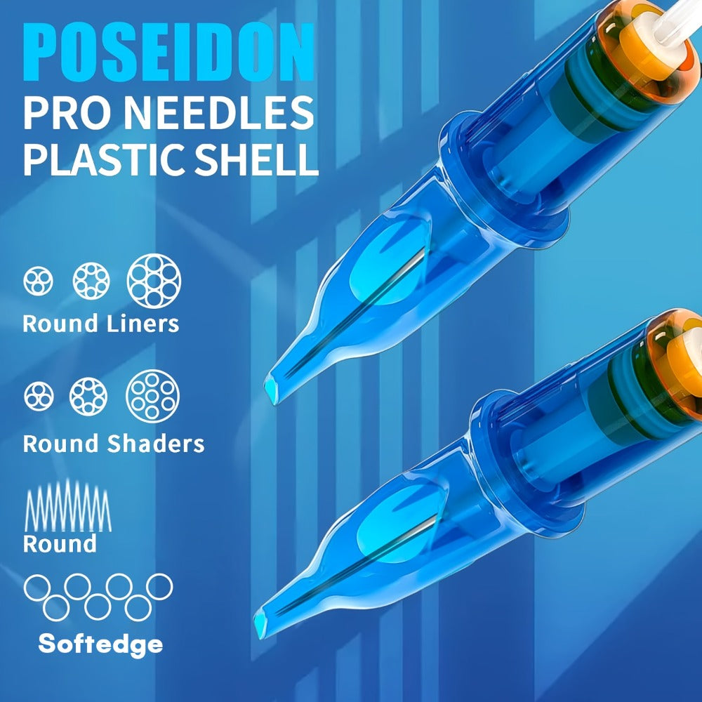 Tattoo Cartridge Needles 50Pcs Mixed Sizes - POSEIDON V3 Assorted Sterilized Cartridge Needles with Membrane Safety System 1203RL 1205RL 1207RL 1209RL 1207RM 1209RM 1205RS 1207RS 1209RS 1207M1