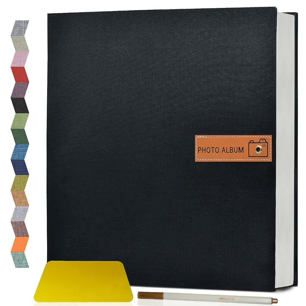 Self Adhesive Photo Album Scrapbook ¨C Large Linen Cover Memory Book for 4x6 5x7 8x10 Photos, DIY Picture Book with Metal Pen, Gift for Mom, Baby, Wedding, Valentine's Day & Mother's Day, 40 & 60 Pages