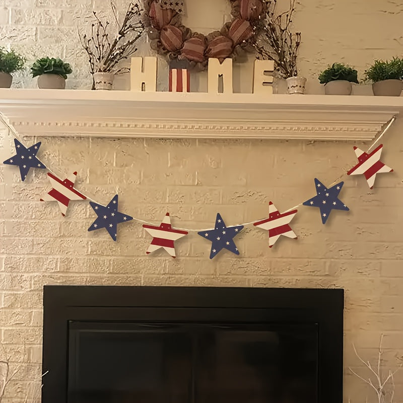 Patriotic Wooden Wreath 4th of July | Red White & Blue Rustic Stars & Flags Decor for Independence Day, Memorial Day & Labor Day - Vintage Wood Wall & Fireplace Mantle Decoration