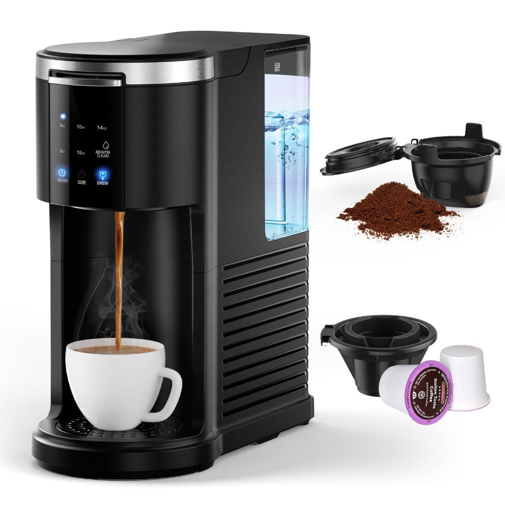 Single Serve Coffee Maker K-Cup Pod & Ground Coffee Compatible 1200W Coffee Machine 40Oz Water Tank Self-Clean Quick Heating for Home Office Kitchen