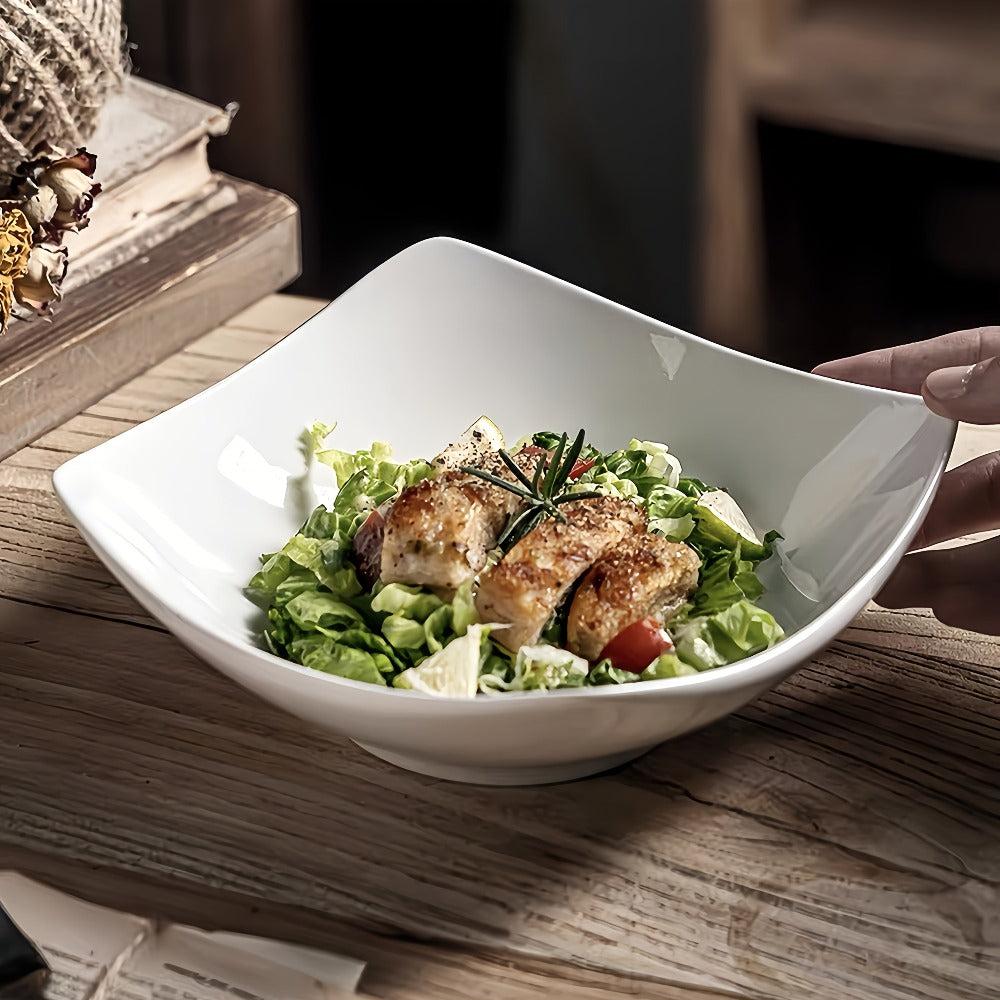 Salad Bowl and Plate Set 4/8/16 Piece ¨C Reusable White PP Plastic Microwave Safe Stackable Lightweight Tableware for Picnic Outdoor Party Wedding Hotel Camping Dessert Cold Dish Serving