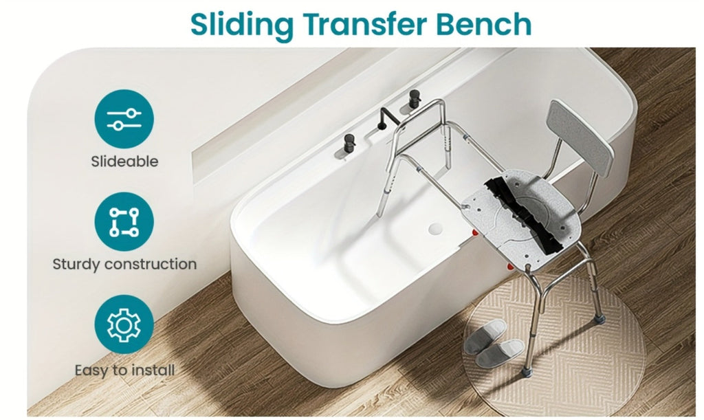 Shower Chair for Elderly Heavy Duty 400 lbs Transfer Bench with Safety Belt Non-Slip Adjustable Height Tool-Free Assembly Bath Seat for Disabled Recovery Seniors 39 Inch Extra Long Shower Bench Bathtub Transfer Chair