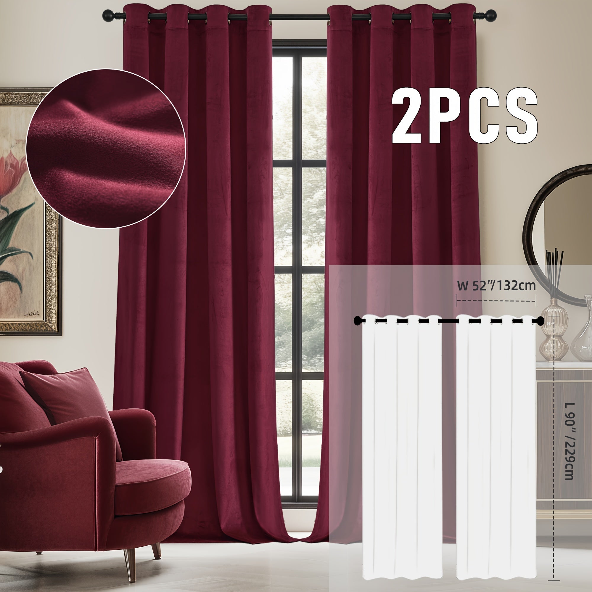 Velvet Room Darkening Curtains 2 Panels | Grommet Top Thermal Insulated Soundproof Blackout Curtains for Living Room Bedroom, Soft Solid Color Vintage Window Drapes
