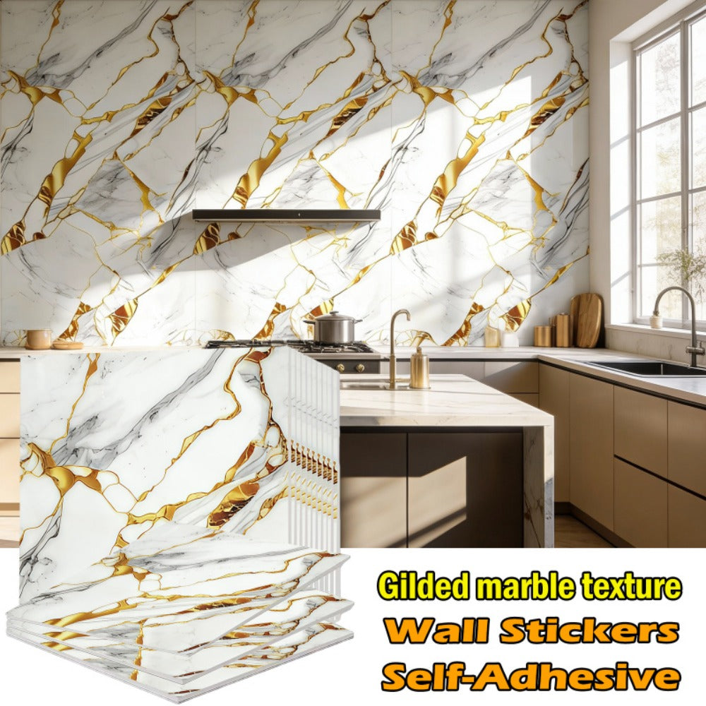Self-Adhesive Marble Tile Stickers 11.8x11.8in Peel and Stick Wall Tiles for Bathroom Kitchen Backsplash ¨C Waterproof 3D Glossy Imitation Marble Wall Panel, Easy to Install, 50 or 100 Pack