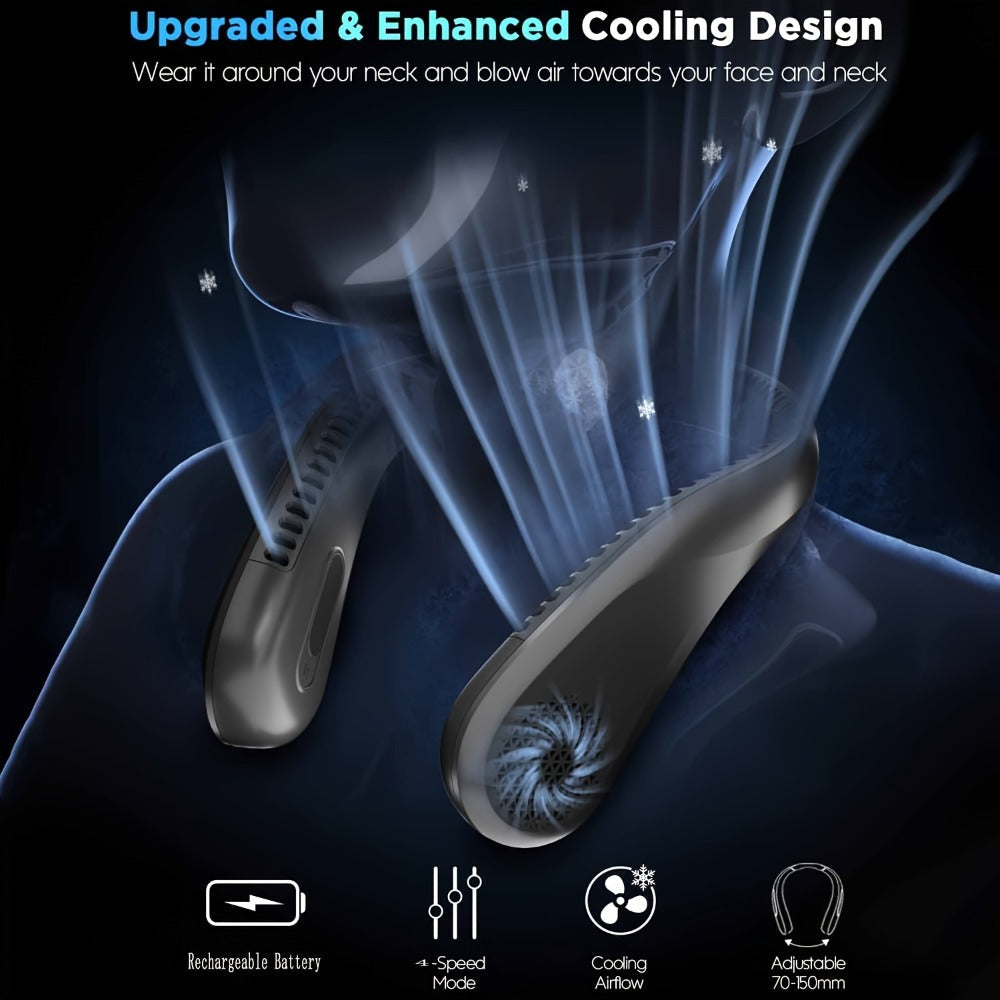 Bladeless Neck Fan Rechargeable, 4 Speed Hands-Free Portable Neck Fan 66 Vents 4-16 Hours Battery, Type-C USB Wearable Cooling Fan Lightweight for Outdoor Hiking Travel BBQ Picnic Fishing Jobsite