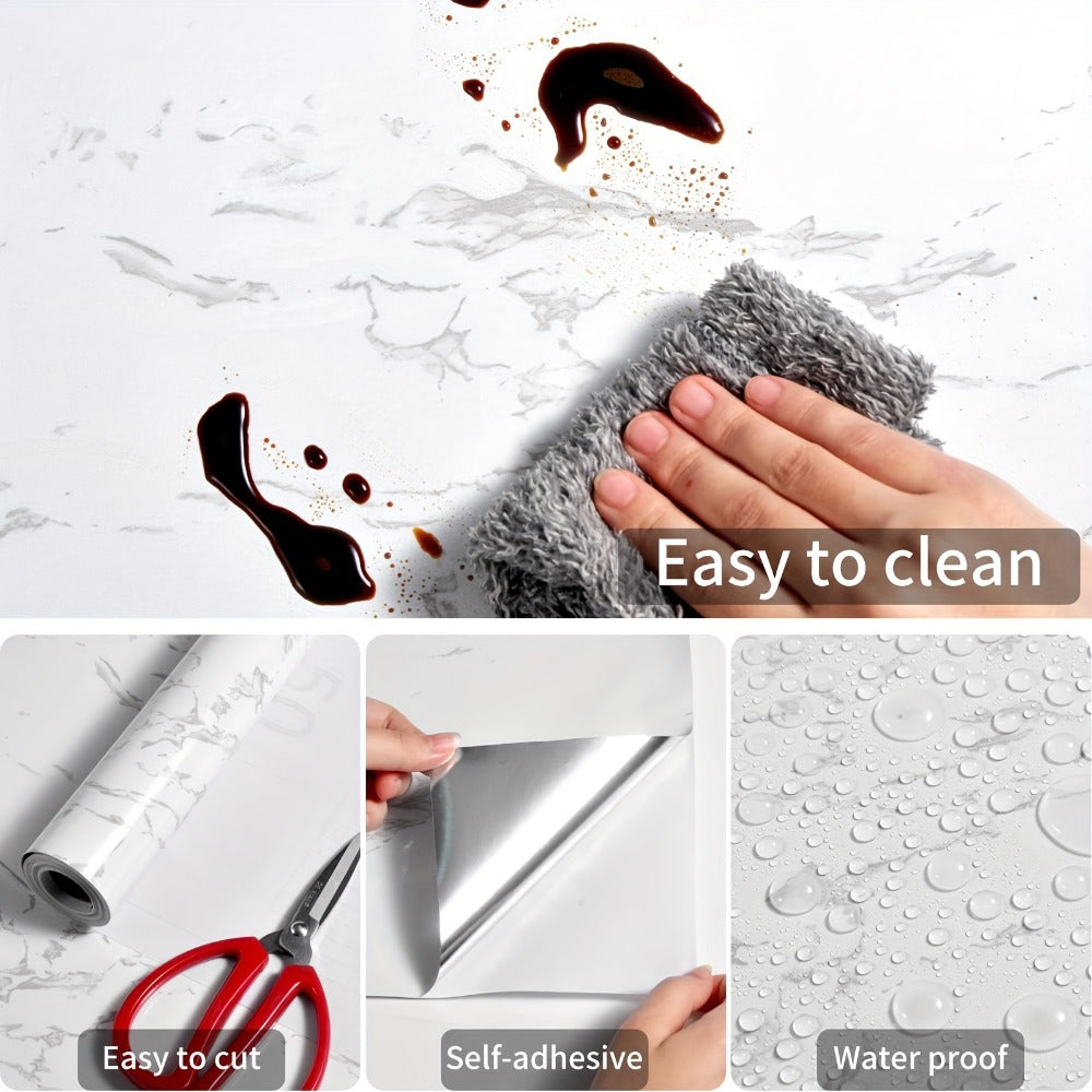 Marble Peel and Stick Wallpaper Roll - Waterproof Oil-Proof Self-Adhesive Wall Contact Paper for Kitchen Backsplash Bathroom Countertop