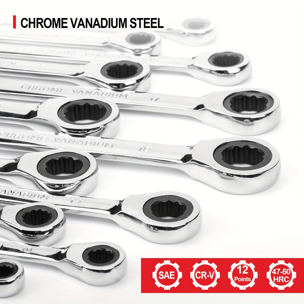 Combination Ratcheting Wrench Set 22pcs SAE & Metric, 1/4¡±-3/4¡± & 6-18mm Chrome Vanadium Steel, 72-Tooth Ratchet Wrenches with Oxford Bag, ANSI Standard for Car Repair & Home Appliance Maintenance