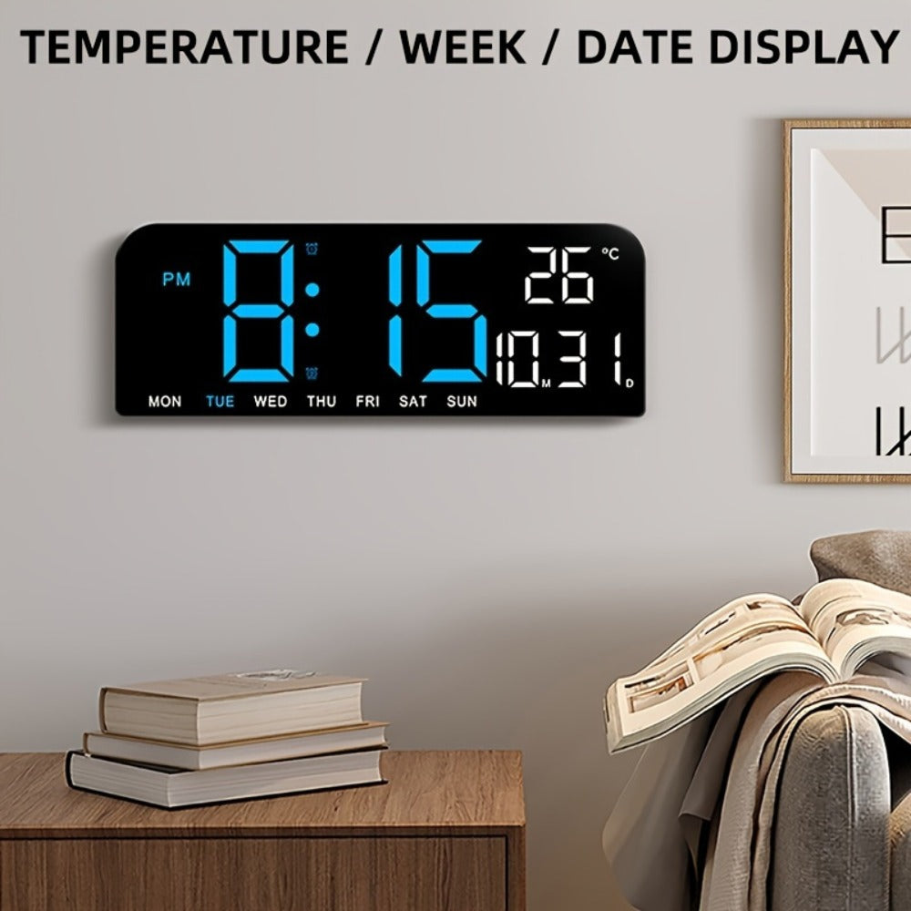 LED Alarm Clock Large Screen - Digital Clock with Temperature Humidity Week Display, Bedroom Living Room Office Desk Clock