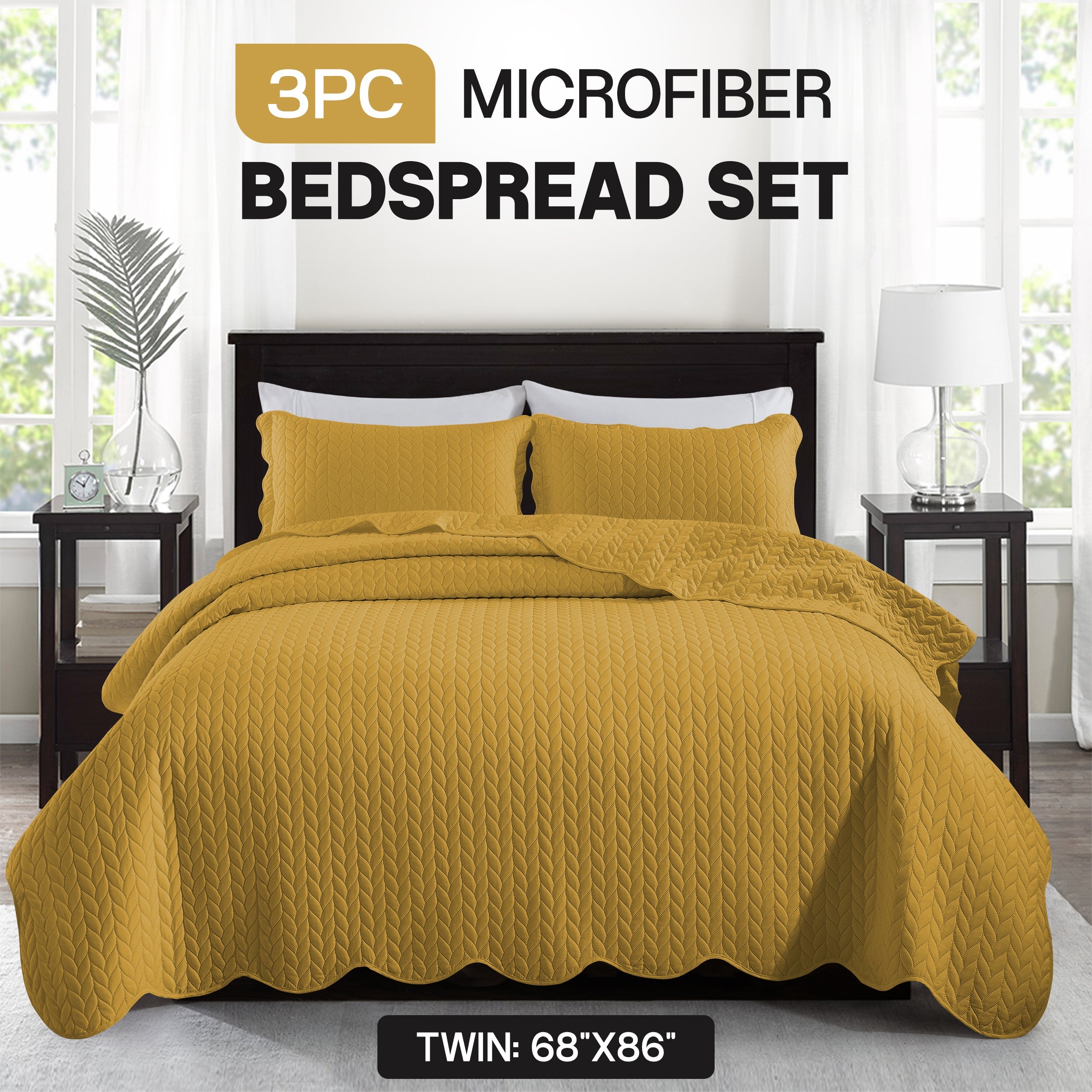 Bedspread Set 3-Piece Microfiber Floral Coverlet with Pillow Shams - Soft Breathable Lightweight All-Season Bed Cover for Queen King Twin California King