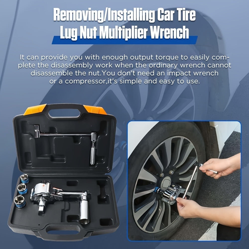 Torque Multiplier Wrench Set 1:16 400NM Lug Nut Remover ¨C 1/2 Drive Labor-Saving Tire Changing Kit with 17mm 19mm 21mm Sockets, Lug Nut Removal Tool for Most Vehicles