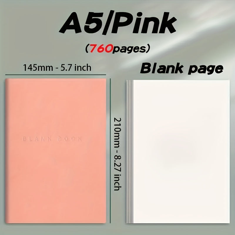 Blank Notebook A5 760 Pages Leather Soft Cover Sketchbook for Sketching Drawing Journaling College Students Adults Gift
