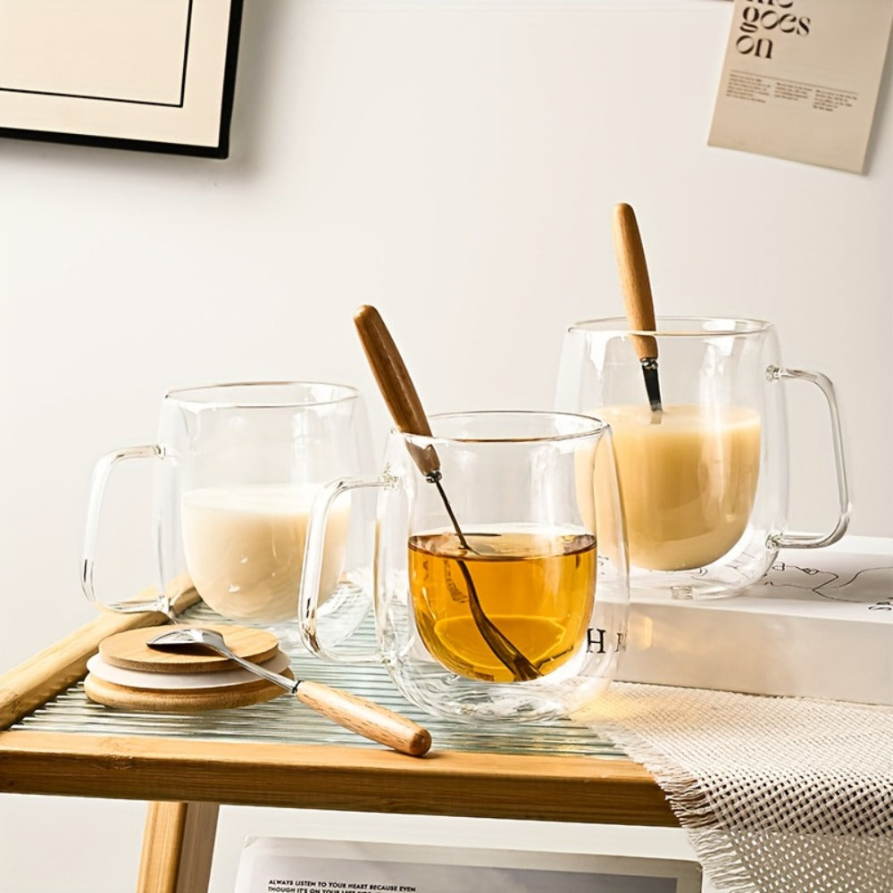 Coffee Cup Set 4 Piece 350ml 11.67oz with Lid and Spoon Durable Easy Clean for Coffee Milk Tea Juice Water Family Office Afternoon Tea Halloween Christmas Party