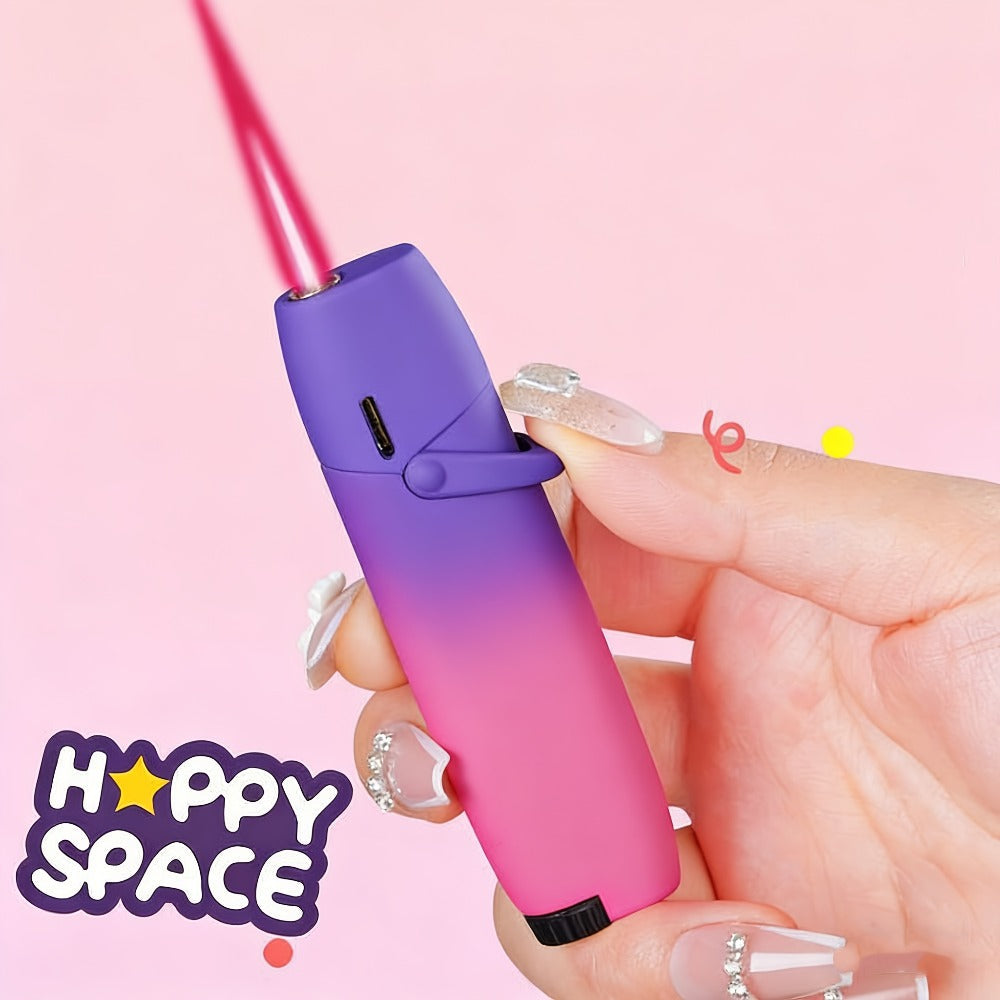 Cute Jet Torch Lighter for Women ¨C Compact Windproof Adjustable Flame Lighter, Portable Refillable Butane Torch for Camping, BBQ, Kitchen & Candles, Stylish Gift for Women (No Butane Included)