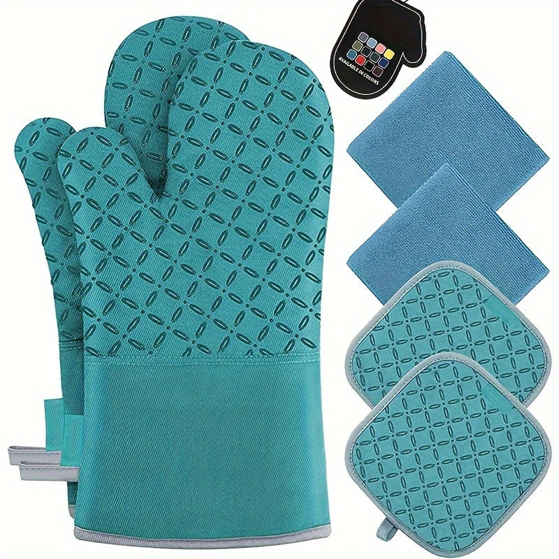 Oven Mitts and Pot Holders Set 6 Piece Heat Resistant Kitchen Gloves Non-Slip Cooking Mitts with Potholder