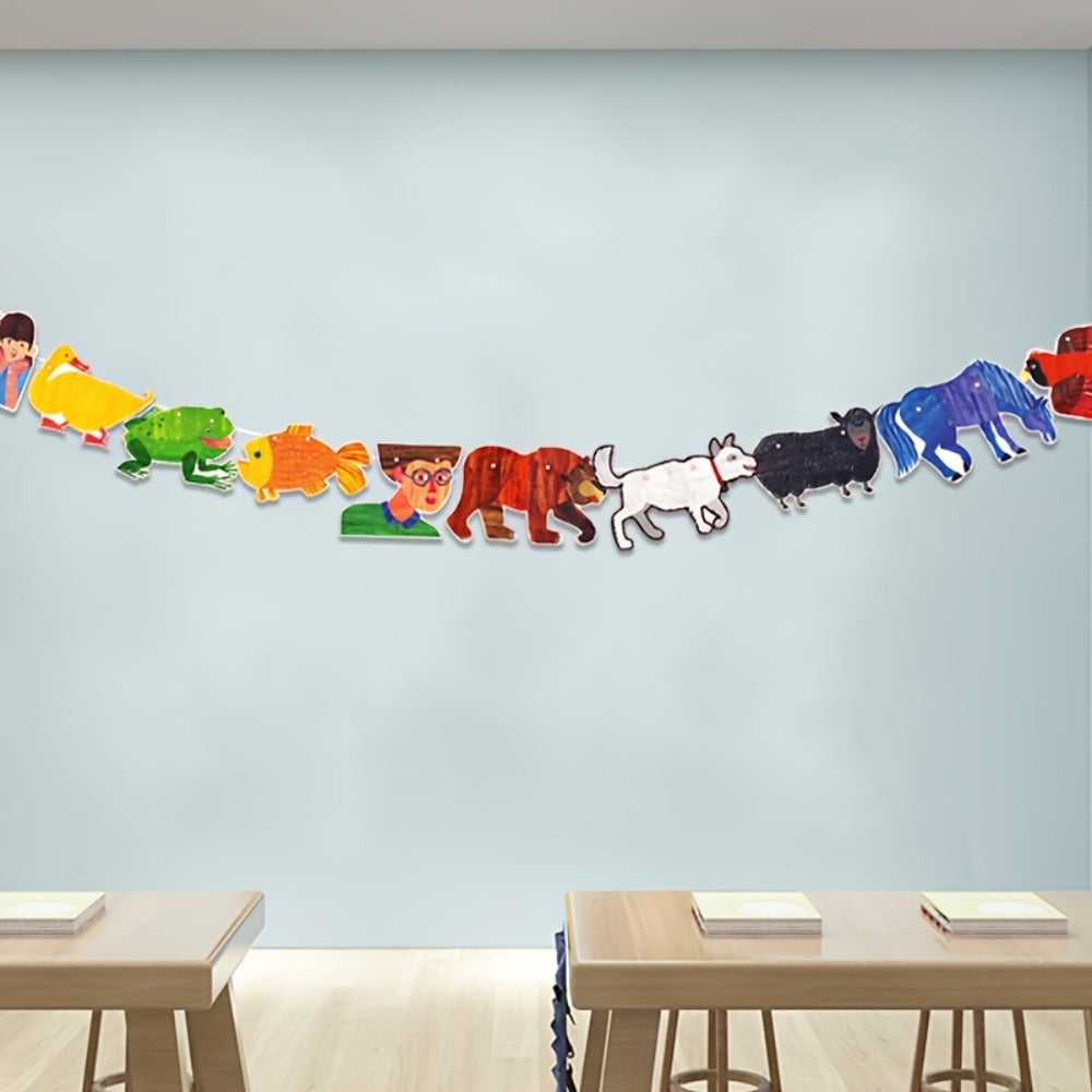 Brown Bear and Friends Paper Banner Garland 3 Meter Educational Wall Decoration Nursery Kindergarten Classroom Kids Room Book Theme Party Decor 11 Cards