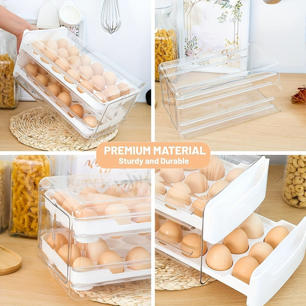 Egg Holder for Fridge 2-Tier Stackable Clear Plastic Egg Storage Container Organizer with Handles Holds 36 Eggs for Kitchen Refrigerator Home Pantry