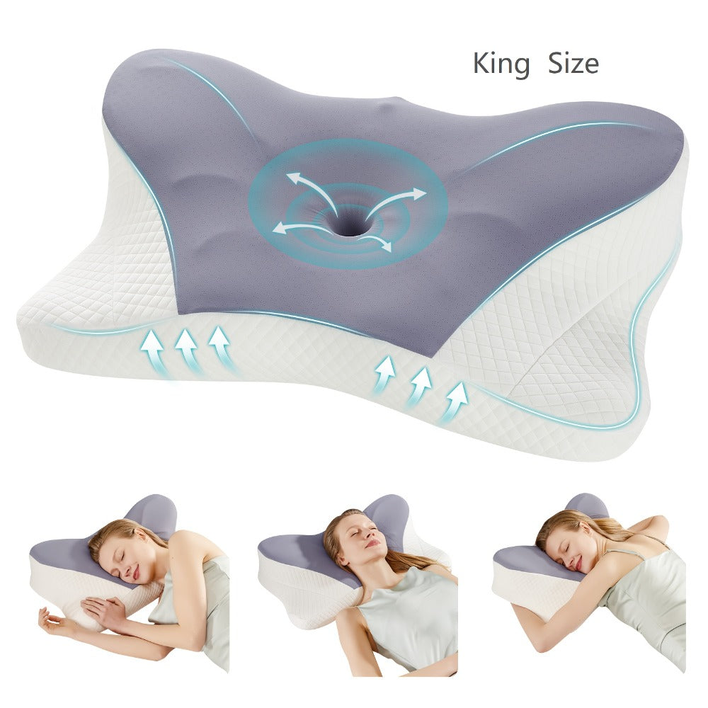 Memory Foam Cervical Pillow Ergonomic Contour Neck Support Orthopedic Bed Pillow for Side Back Stomach Sleepers with Cooling Pillowcase Queen King