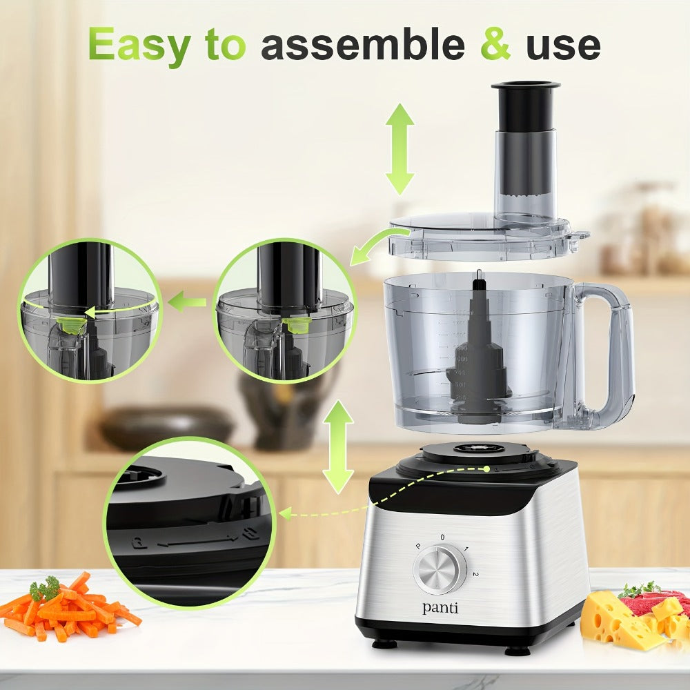 Food Processor 600W 6-in-1 Electric Food Chopper 12-Cup Bowl for Chopping Mincing Dicing Shredding Slicing Puree Dough with Food Chute and Pusher Black Silver
